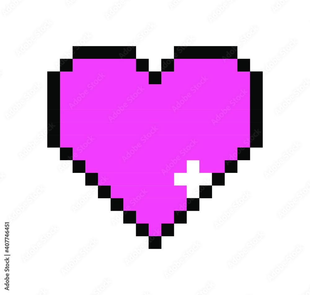 Poster pixel art heart icon isolated on white background. vector 8-bit retro style illustration.