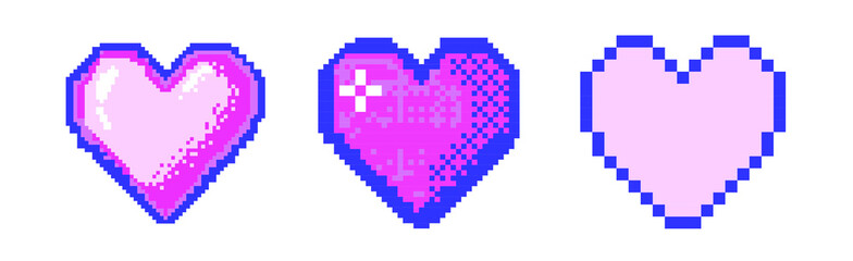 Pixel art heart icon isolated on white background. Vector 8-bit retro style illustration.