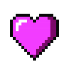Obraz premium Pixel art heart icon isolated on white background. Vector 8-bit retro style illustration.