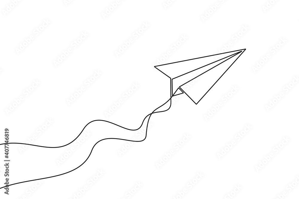 Poster paper plane continuous one line drawing. paper airplane of one line art style. vector illustration.