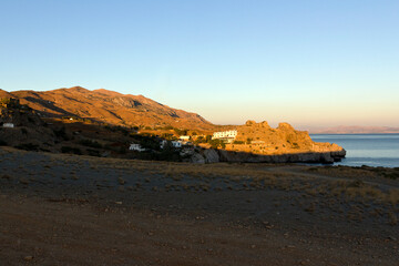 Cretan sunset landscape, panorama of  Agios Pavlos village. Rethymno, Crete Greece
