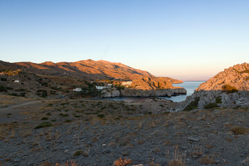 Fototapeta premium Crete - Sunset landscape, the bay of Agios Pavlos. Rethymno, Greece 