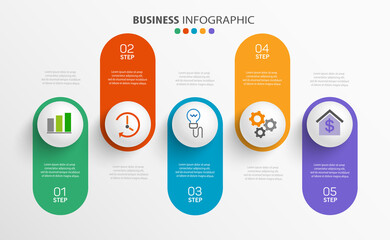 Modern business infographic design template  with 5 options, parts, steps or processes 
