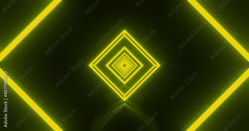 Poster animation of multiple glowing neon green diamond shapes moving on seamless loop