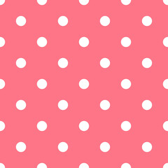 White dots on light pink background. Polka dot seamless vector pattern. For printing, decoration, design, surface, surface pattern, surface design, social media.