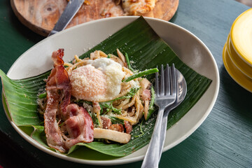 fusion food, Spicy Spaghetti bacon