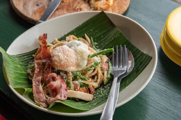 fusion food, Spicy Spaghetti bacon