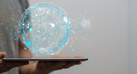 Abstract network of physical devices on the Internet using a network connection with statistics...