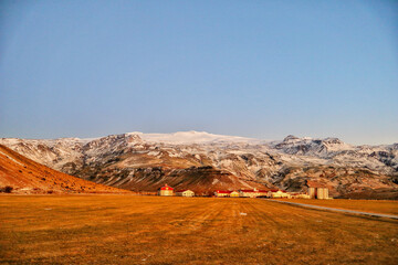 A Farm in Front of the volcano eyjafjallajökull, Iceland, Europe in Winter