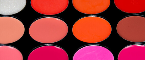 many colors for professional makeup with selective focus
