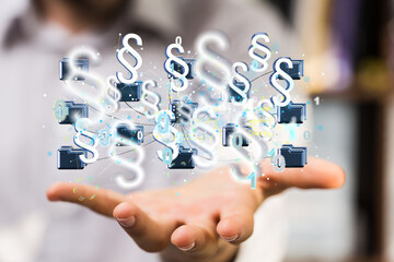 Businessman using 3D rendering digital paragraph law symbol