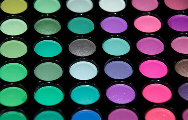 many colors for professional makeup with selective focus