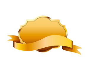 Gold ribbon banner with a blank label. Vector illustration vintage design element.