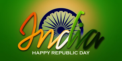 illustration of Indian army with flag for Happy Republic Day of India celebration (26 January). Indian Republic day concept with text 26 January. Illustration of Happy Indian Republic day celebration 