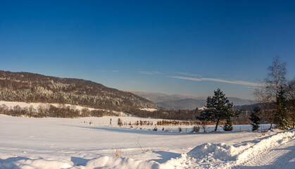 Gorlice, zima, panorama w Beskidzie Niskim, Wysowa Zdr&oacute;j , Ropki