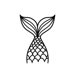 Hand drawn silhouette of mermaid's tail. Vector illustration isolated on white background.