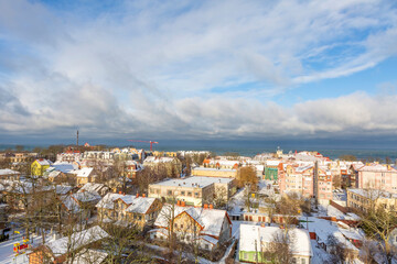 Obraz premium Zelenogradsk, Russia. View of the resort town from the Water Tower on a sunny winter day