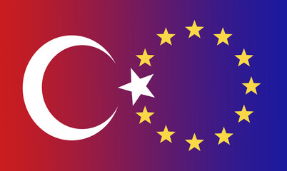 The Turkish flag logo of a white crescent and star with the large gold star and four small stars of the Chinese flag on a red background