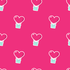 Happy Valentine's day concept. Seamless pattern with cute balloons on pink background. Aerostat, hearts seamless background.