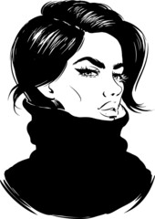 gorgeous woman in black classic turtleneck