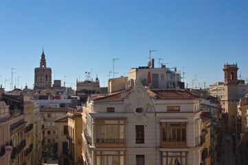 Fototapeta na wymiar Panoramic view of the Ciutat Vella de Valencia in which we see the Micalet tower