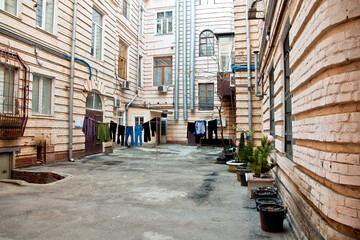 Fototapeta na wymiar street washing in courtyard