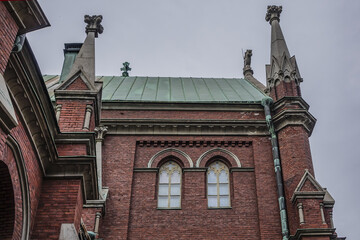 St. John's Church (Johanneksenkirkko, 1891) in Helsinki - a Lutheran church in Gothic Revival style. It is largest stone church in Finland by seating capacity. Helsinki, Finland.