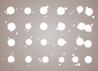 Creative isolated paint brush spots. Ink smudge abstract shape stains set with texture. Grunge design elements. Collection of different drops