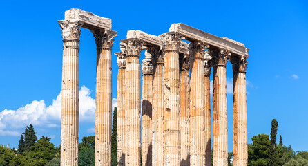 Greek temple of Olympian Zeus, ancient ruins in Athens, Greece