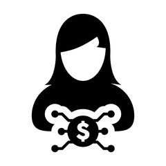 Profile icon vector digital dollar currency with male user person avatar for digital wallet in a glyph pictogram illustration