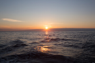 Sunrise over the Mediterranian Sea. Calm and peaceful time at Ionian sea.