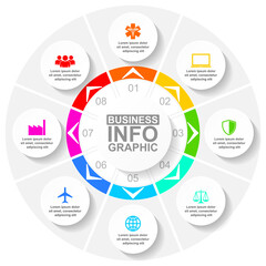 Infographic circular vector template for presentation, chart, diagram, business concept with 8 options