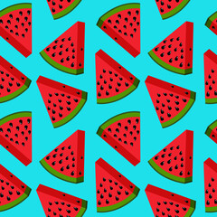 Funny blue seamless pattern with slices of watermelon