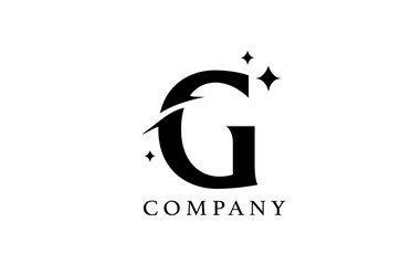G simple black and white alphabet letter logo for corporate and company. Creative star design with swoosh. Can be used for a luxury brand or icon lettering