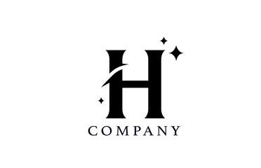 H simple black and white alphabet letter logo for corporate and company. Creative star design with swoosh. Can be used for a luxury brand or icon lettering