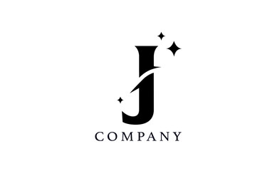 J simple black and white alphabet letter logo for corporate and company. Creative star design with swoosh. Can be used for a luxury brand or icon lettering