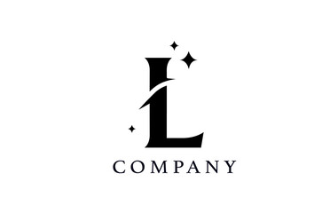 L simple black and white alphabet letter logo for corporate and company. Creative star design with swoosh. Can be used for a luxury brand or icon lettering