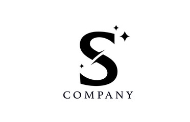 S simple black and white alphabet letter logo for corporate and company. Creative star design with swoosh. Can be used for a luxury brand or icon lettering
