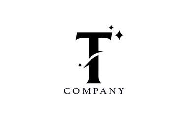 T simple black and white alphabet letter logo for corporate and company. Creative star design with swoosh. Can be used for a luxury brand or icon lettering