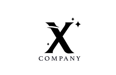 X simple black and white alphabet letter logo for corporate and company. Creative star design with swoosh. Can be used for a luxury brand or icon lettering