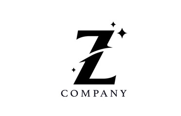 Z simple black and white alphabet letter logo for corporate and company. Creative star design with swoosh. Can be used for a luxury brand or icon lettering