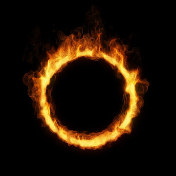 Circus ring. flames and sparks emitting from a circle ring. 3D render