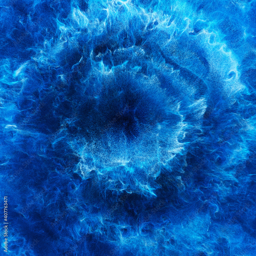 Poster explosion of blue particles. abstract background. 3d render