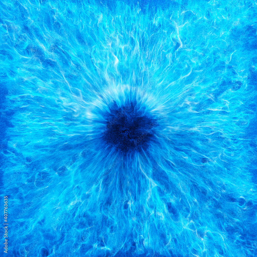 Poster blue particle motion. eye or iris looking effect. pupil dilation abstract and texture. 3d render