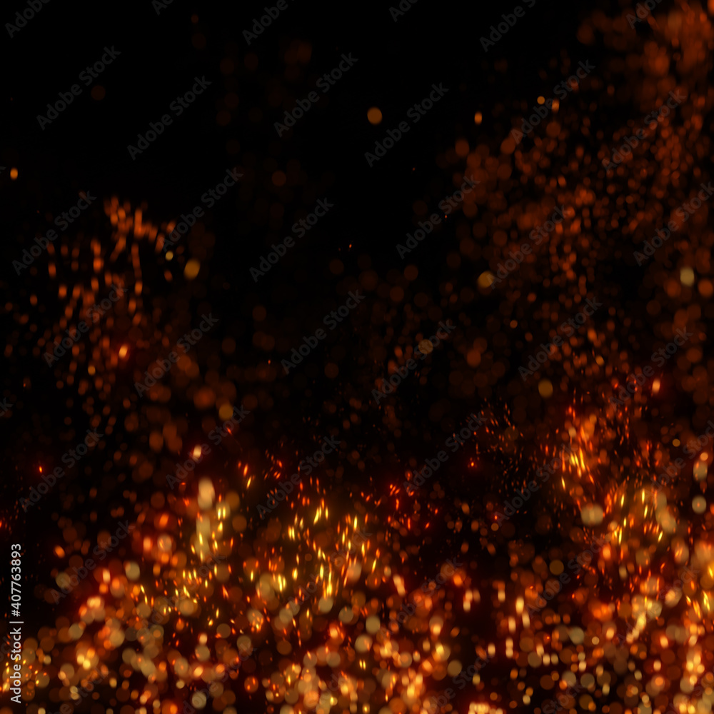 Poster fire pit with blurry motion of flying embers . abstract and stylized bokeh effect of sparks. 3d rend