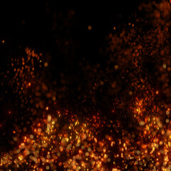 Fire pit with blurry motion of flying embers . Abstract and stylized bokeh effect of sparks. 3D render