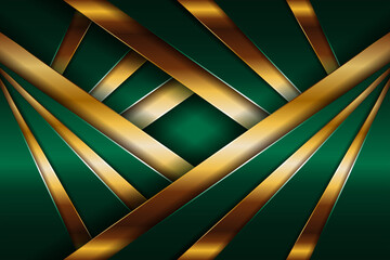 Abstract polygonal luxury dark green combine and gold metal texture background . Metallic glowing golden lines overlap layer textured