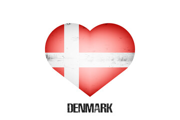 Heart with Danish national flag colors. Flag of Denmark in the form of a heart made on an isolated background. Design pattern for greeting card on an Valentines day. Vector illustration