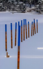 Boat dock buried in Canadian winter snow