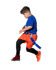 Young boy playing flag football